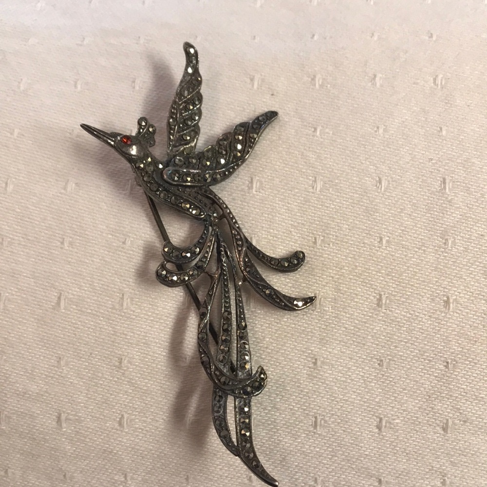 Vintage 925 Silver Peacock Brooch with Rhinestones